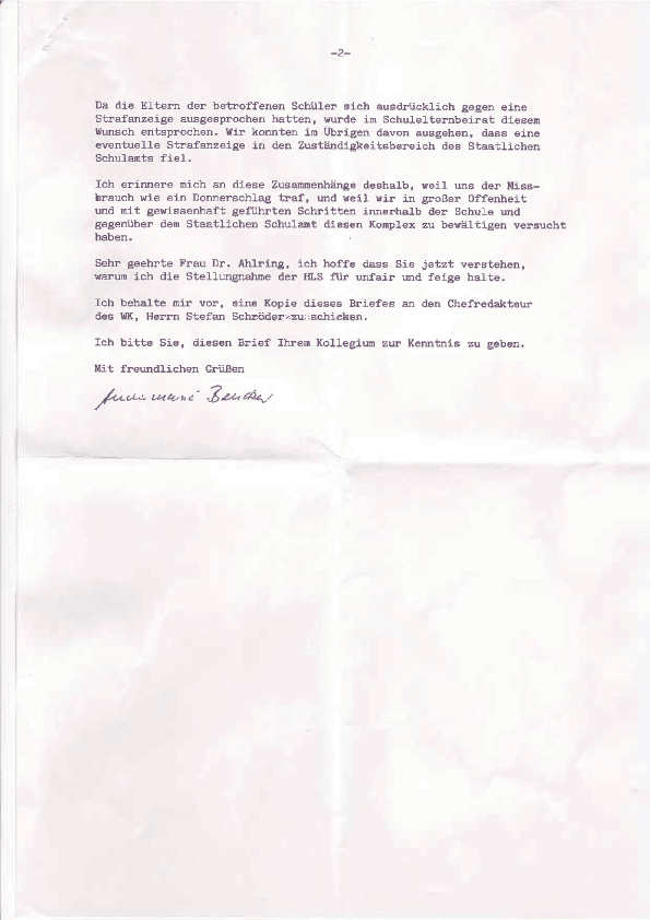 Offener Brief von Annemarie Beucker, ehemalige Schulelternbeirätin derHelene-Lange-Schule, vom 16.12.2010, anlässlich der Erklärung der Helene-Lange-Schule vom 15.12.2010